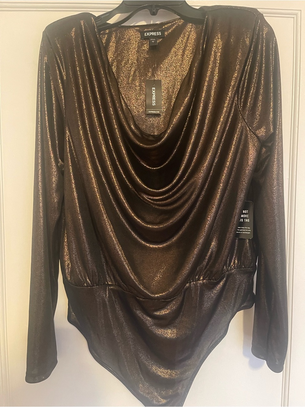 Express Metallic Bronze Shimmer Bodysuit